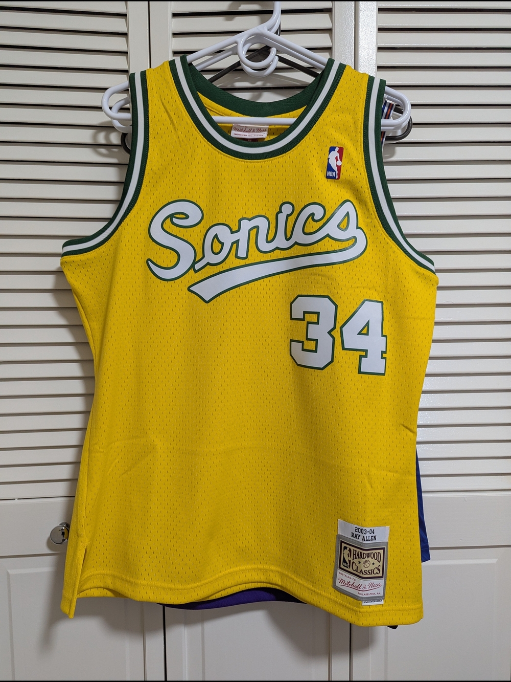 Mitchell & Ness Seattle Sonics Yellow #34 Ray Allen Hardwood Classics Jersey